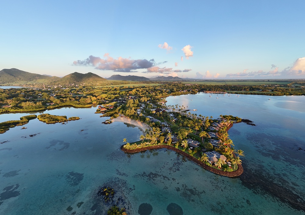 Aerial coastal setting of Four Seasons Resort Mauritius at Anahita
