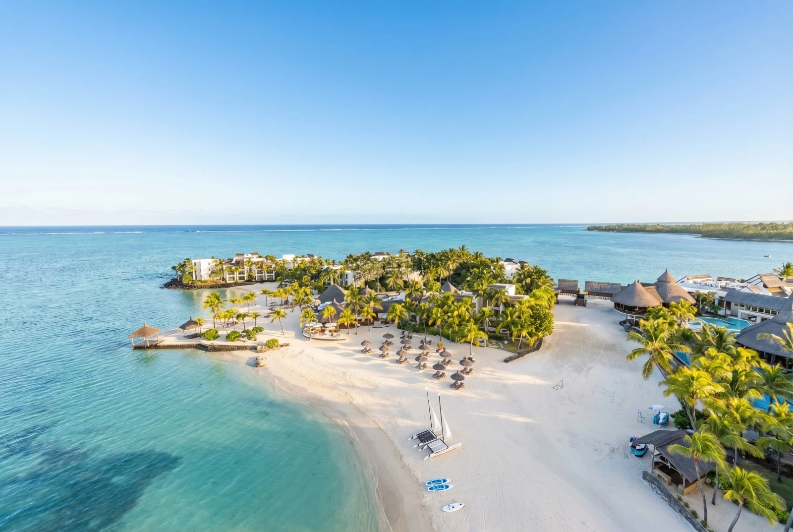 Aerial view of a Mauritius beachfront resort and lagoon
