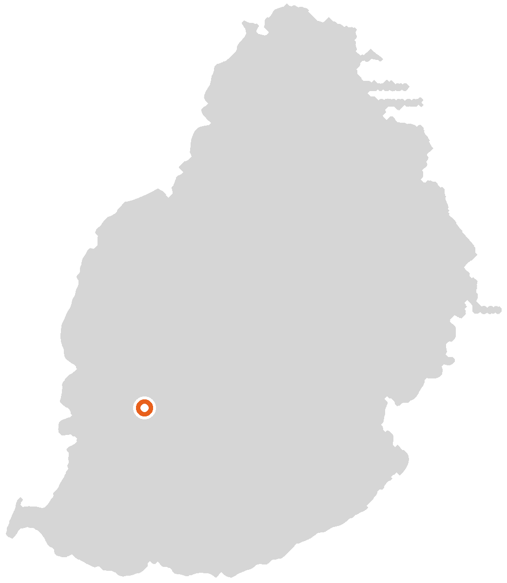 Map of Mauritius showing Chamarel in the south-west highlands