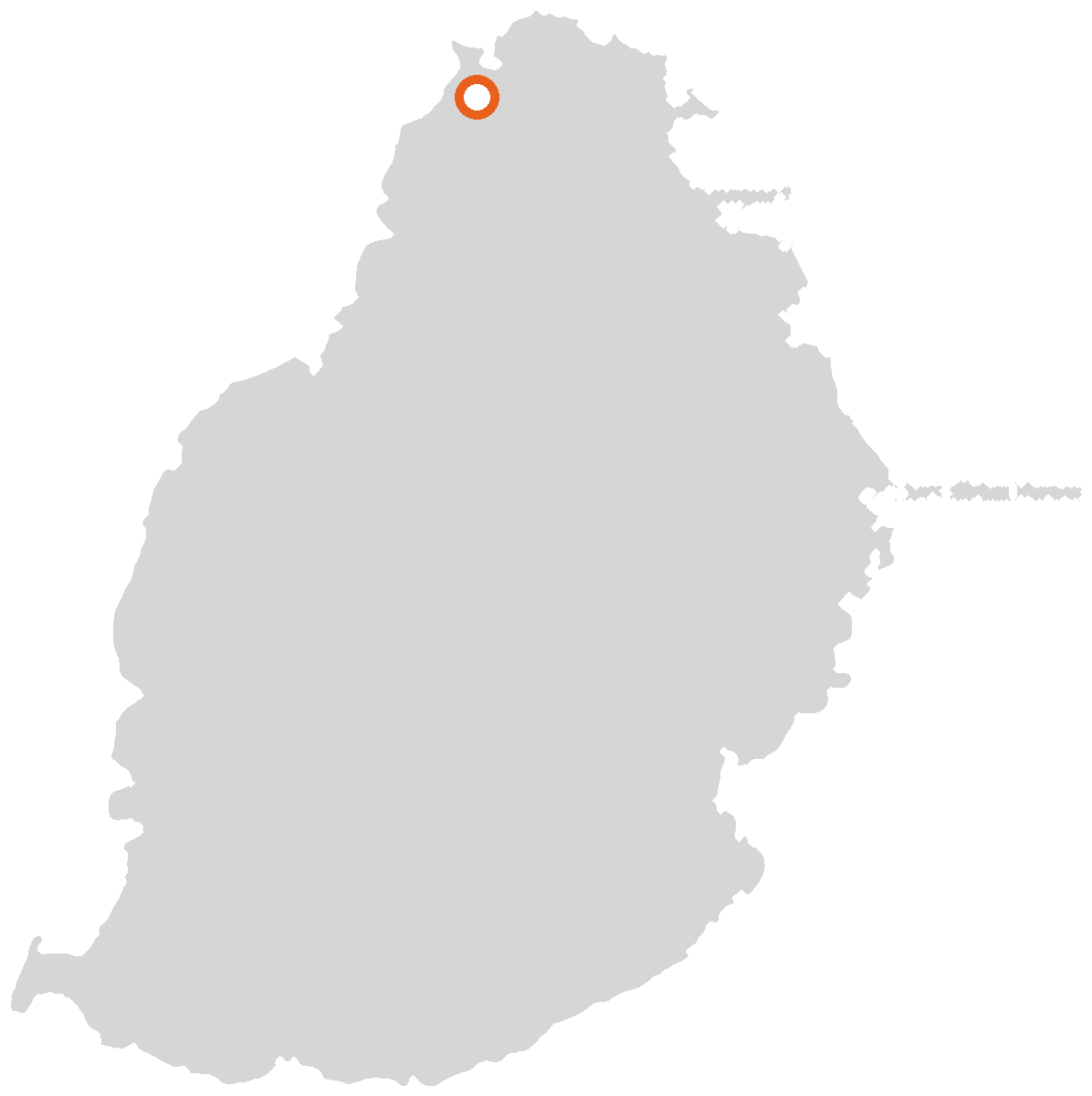 Map of Mauritius showing Grand Baie on the north coast