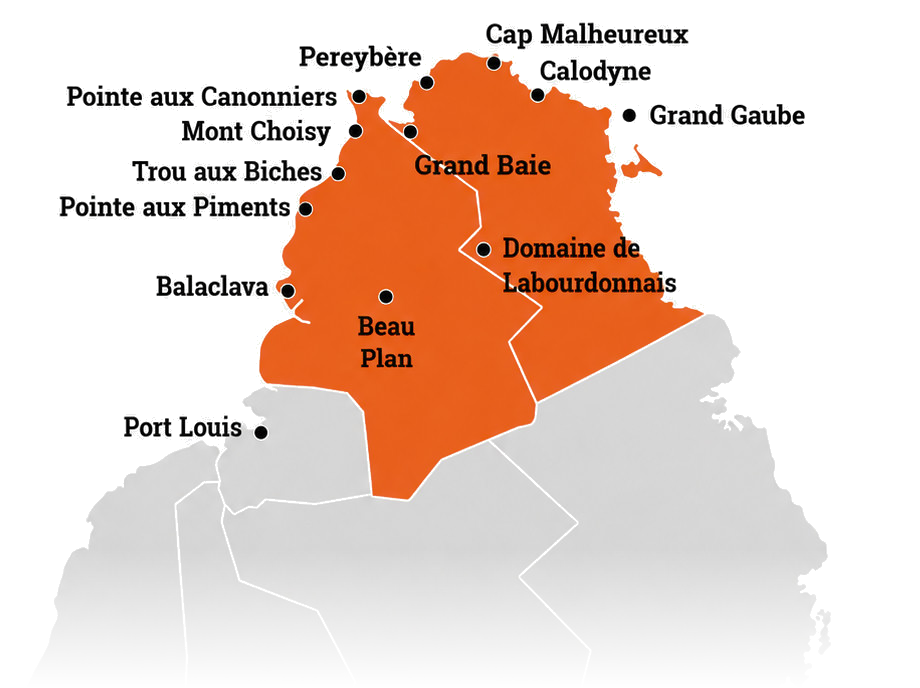 Map highlighting north Mauritius