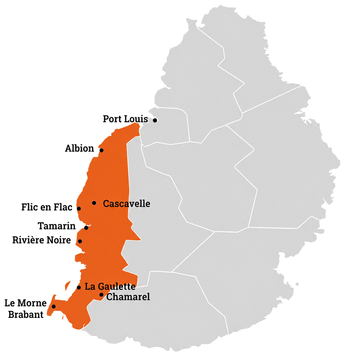 Carte de l'ouest de Maurice